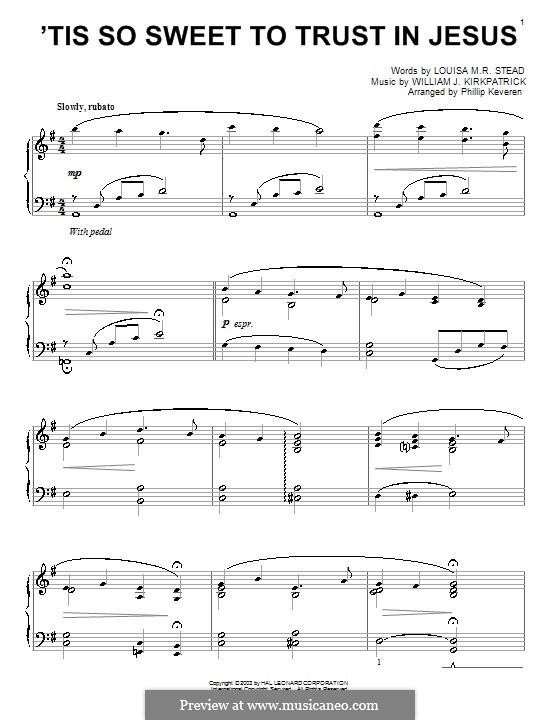 'Tis So Sweet to Trust in Jesus: Para Piano by William (James) Kirkpatrick