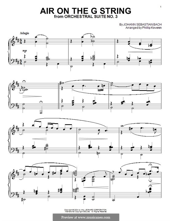 Aria (Printable Scores): Version for piano (jazz notes) by Johann Sebastian Bach
