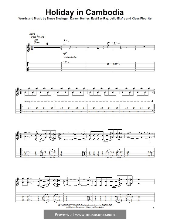 Holiday in Cambodia (The Dead Kennedys): Para guitarra com guia by Bruce Slesinger, Darren Henley, East Bay Ray, Jello Biafra, Klaus Flouride