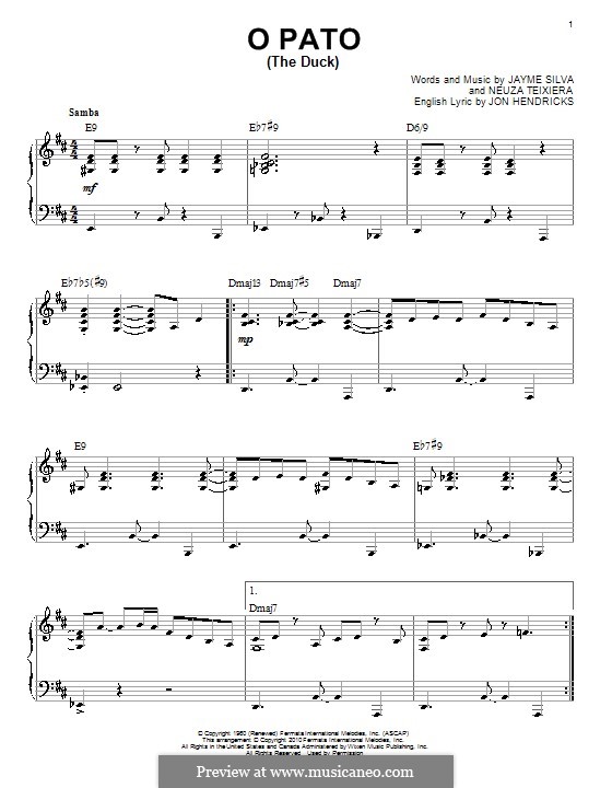 O Pato (The Duck): For piano (Karrin Allyson) by Jayme Silva, John Hendricks, Neuza Teixiera