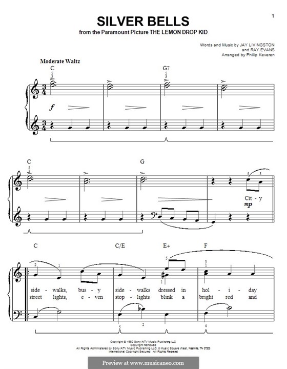 Piano version: Easy notes by Jay Livingston, Raymond Evans