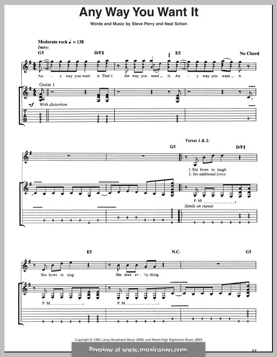 Any Way You Want It (Journey): Para guitarra com guia by Neal Schon, Steve Perry
