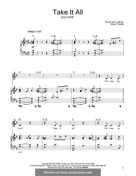 Take It All: Para vocais e piano (ou Guitarra) by Maury Yeston
