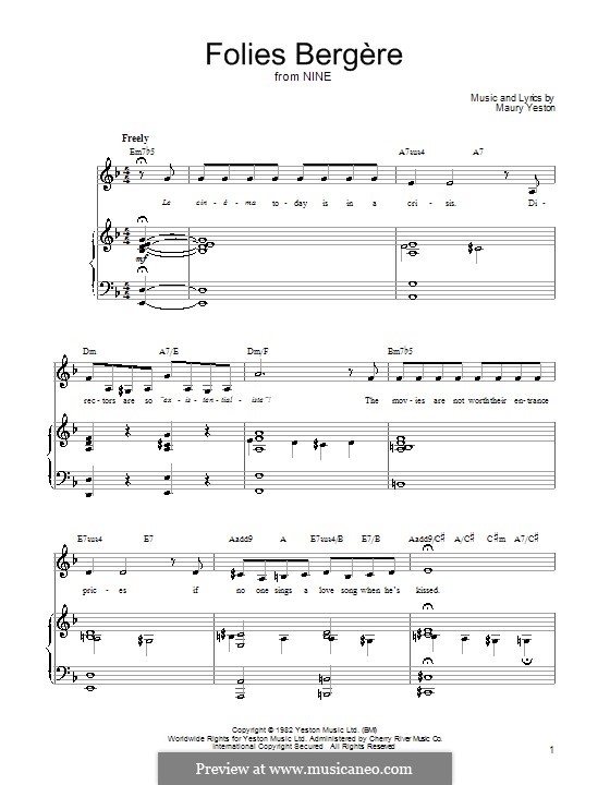 Folies Bergere: Para vocais e piano (ou Guitarra) by Maury Yeston