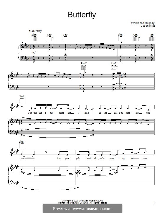 Butterfly: Para vocais e piano (ou Guitarra) by Jason Mraz
