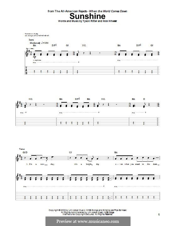 Sunshine (The All-American Rejects): Para guitarra com guia by Nick Wheeler, Tyson Ritter