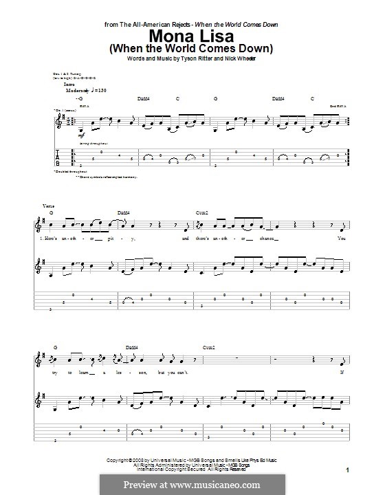 Mona Lisa (When the World Comes Down): For guitar with tab (The All-American Rejects) by Nick Wheeler, Tyson Ritter