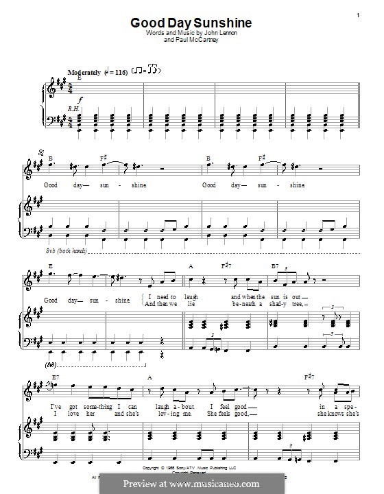 Good Day Sunshine (The Beatles): para voz e piano ou guitarra (A maior) by John Lennon, Paul McCartney