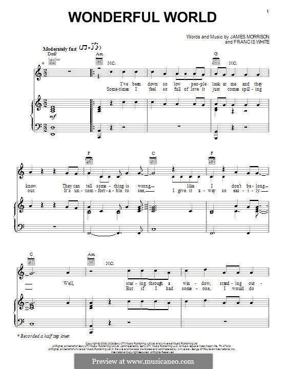 Wonderful World: Para vocais e piano (ou Guitarra) by Eg White