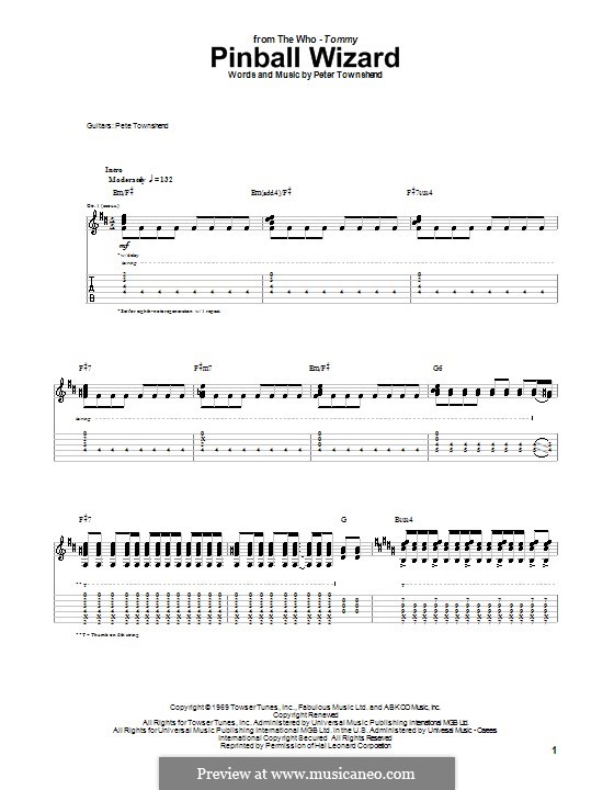 Pinball Wizard (The Who): For guitar with tablature (high quality sheet music) by Peter Townshend