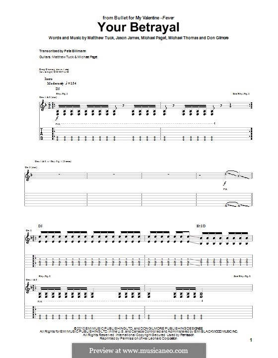 Your Betrayal (Bullet for My Valentine): Para guitarra com guia by Don Gilmore, Jason James, Matthew Tuck, Michael Paget, Michael Thomas