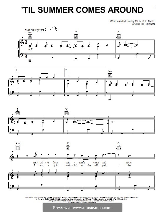 'Til Summer Comes Around (Keith Urban): Para vocais e piano (ou Guitarra) by Monty Powell