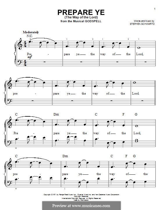 Prepare Ye (The Way of the Lord): Facil para o piano by Stephen Schwartz