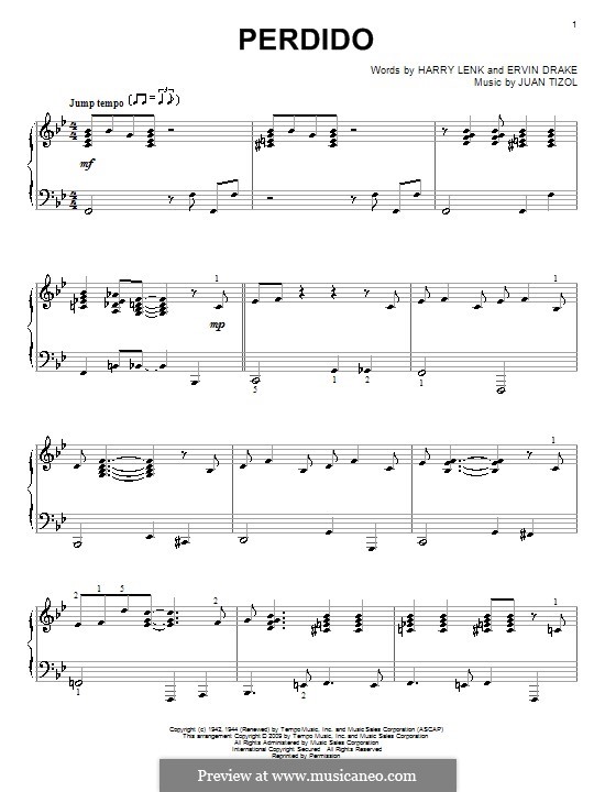 Perdido (Duke Ellington): Para Piano by Juan Tizol