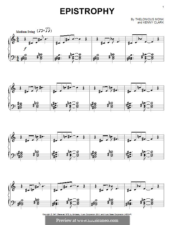 Epistrophy (Thelonious Monk): Para Piano by Kenny Clarke