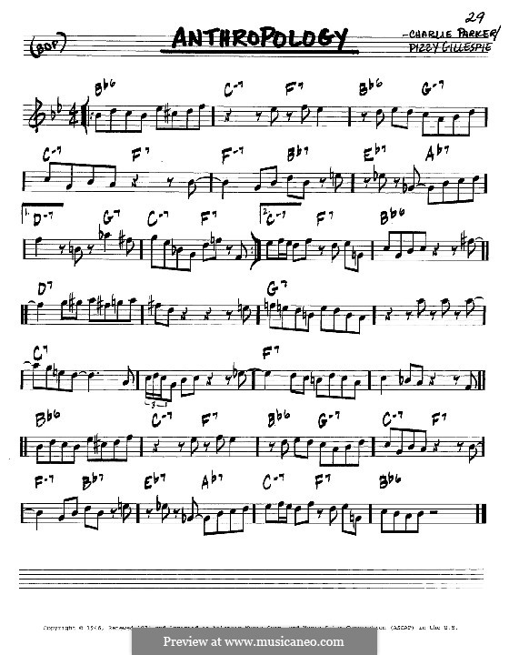 Anthropology: melodia e acordes - Instrumentos C by Charlie Parker, Dizzy Gillespie