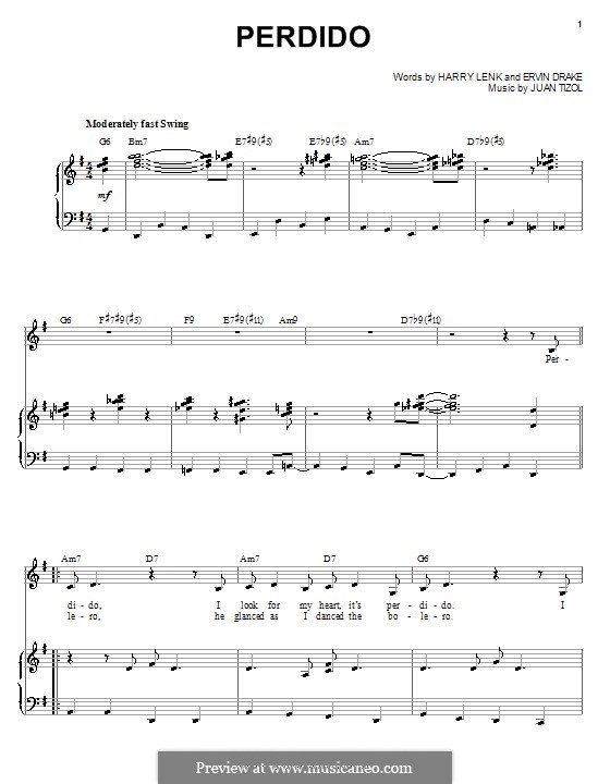 Perdido (Duke Ellington): Para vocais e piano (ou Guitarra) by Juan Tizol