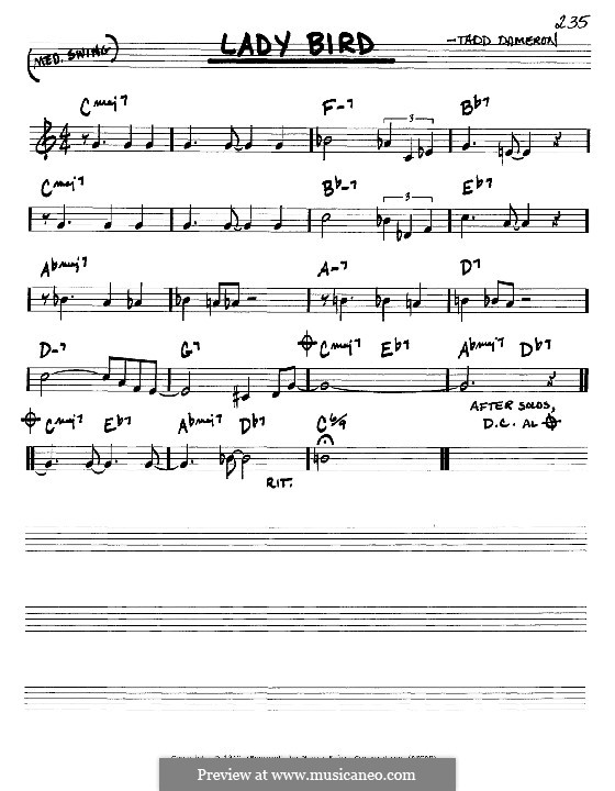 Lady Bird (Miles Davis): melodia e acordes - Instrumentos C by Tadd Dameron