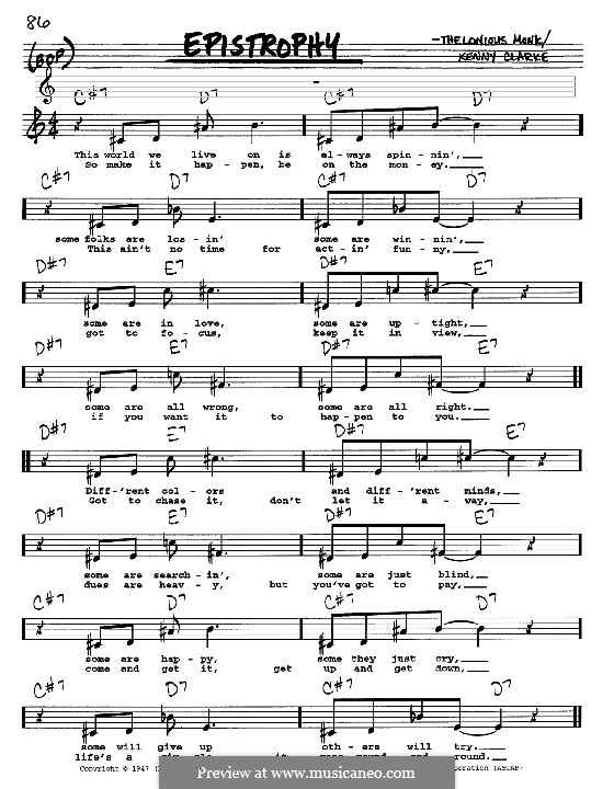 Epistrophy (Thelonious Monk): melodia, letra e acordes -Instrumentos C by Kenny Clarke