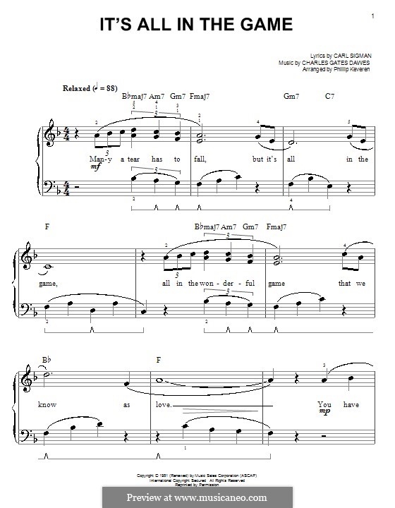 It's All in the Game (Tommy Edwards): Facil para o piano by Charles Gates Dawes