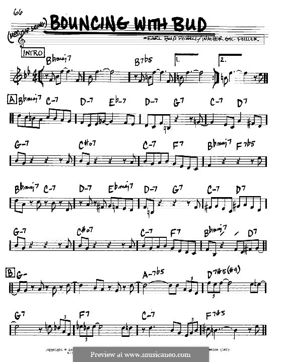 Bouncing with Bud: melodia e acordes - Instrumentos C by Bud Powell, Walter Gil Fuller