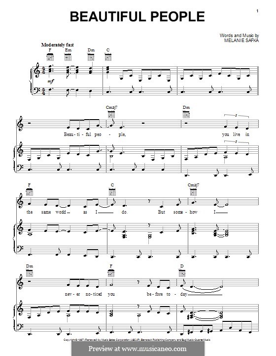 Beautiful People (Melanie): Para vocais e piano (ou Guitarra) by Melanie Safka