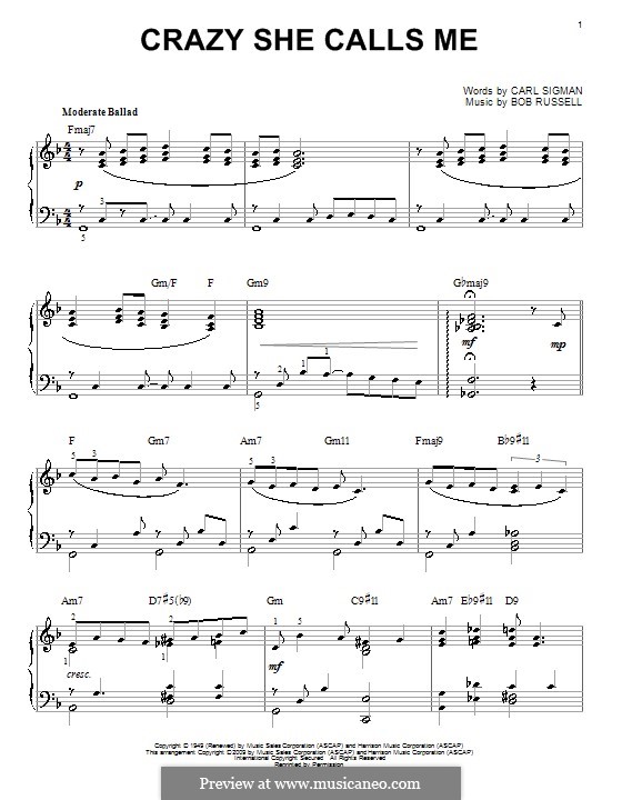 Crazy She Calls Me: Para Piano by Carl Sigman