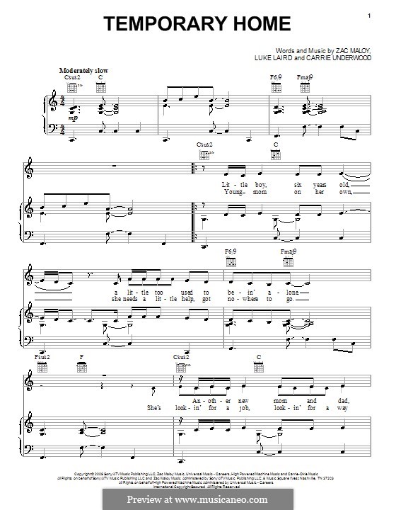Temporary Home (Carrie Underwood): Para vocais e piano (ou Guitarra) by Luke Laird, Zac Maloy