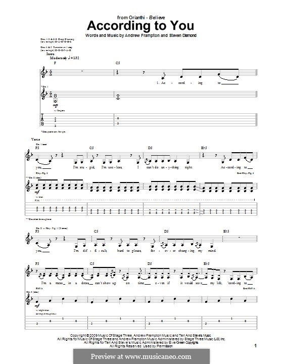 According to You (Orianthi): Para guitarra com guia by Andrew Frampton, Steven Diamond