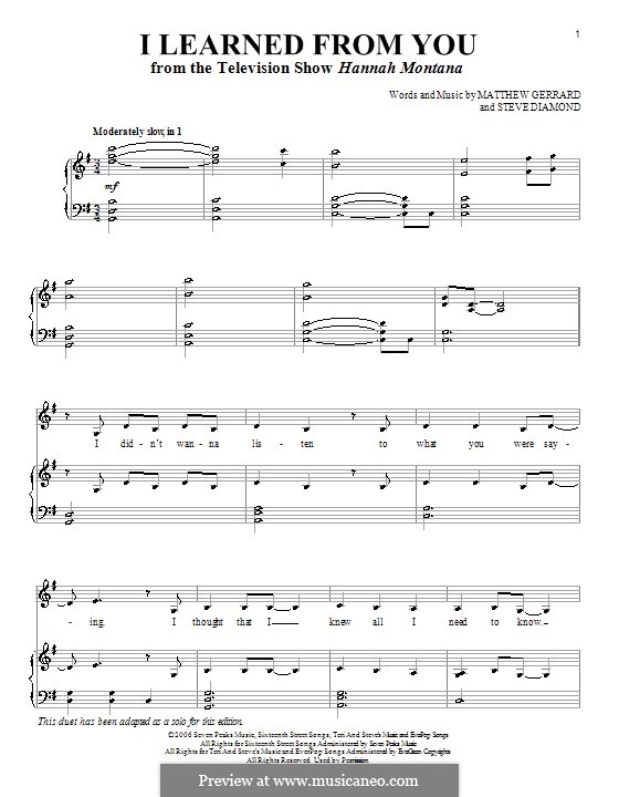 I Learned from You (Miley Cyrus): Para vocais e piano (ou Guitarra) by Matthew Gerrard, Steven Diamond