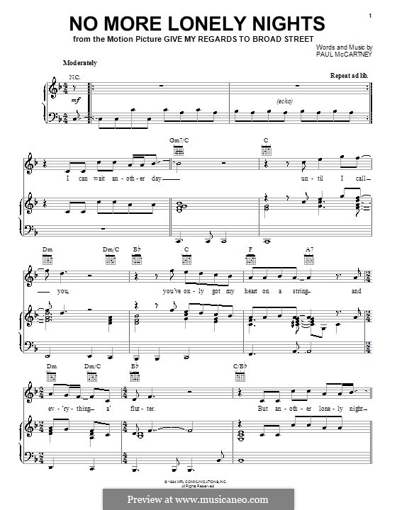 No More Lonely Nights: Para vocais e piano (ou Guitarra) by Paul McCartney