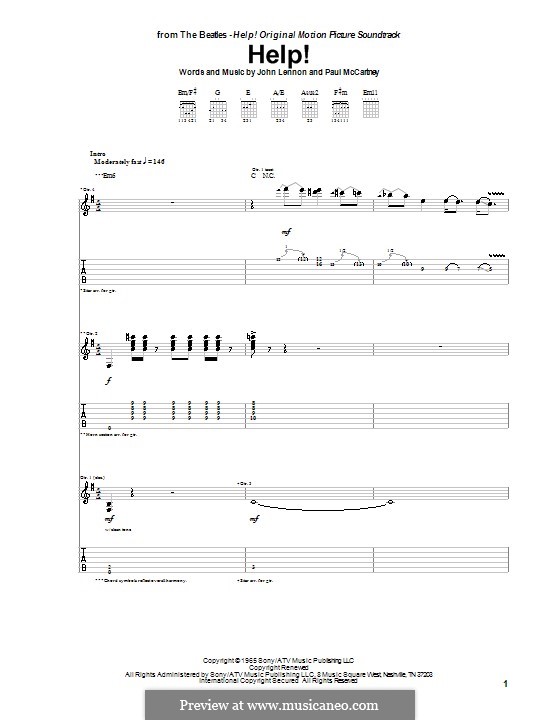 Help! (The Beatles): para guitarra com guia (partitura de alta qualidade) by John Lennon, Paul McCartney