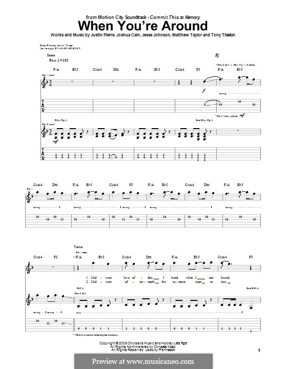 When You're Around (Motion City Soundtrack): Para guitarra com guia by Jesse Johnson, Joshua Cain, Justin Pierre, Matthew Taylor, Tony Thaxton