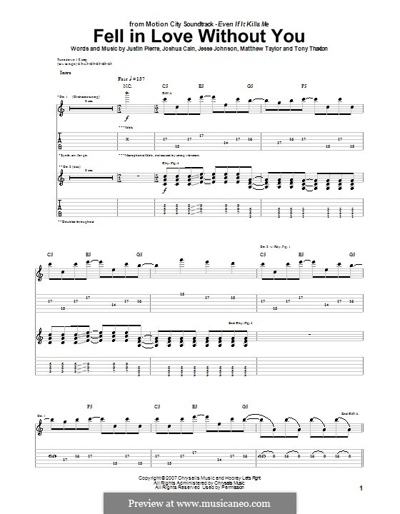 Fell in Love without You (Motion City Soundtrack): Para guitarra com guia by Jesse Johnson, Joshua Cain, Justin Pierre, Matthew Taylor, Tony Thaxton
