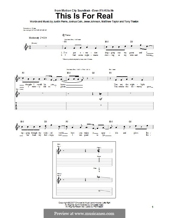 This Is for Real (Motion City Soundtrack): Para guitarra com guia by Jesse Johnson, Joshua Cain, Justin Pierre, Matthew Taylor, Tony Thaxton