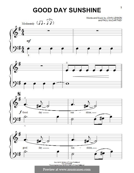 Good Day Sunshine (The Beatles): para piano (versão facil) by John Lennon, Paul McCartney