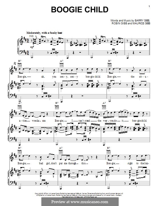 Boogie Child (The Bee Gees): Para vocais e piano (ou Guitarra) by Barry Gibb, Maurice Gibb, Robin Gibb