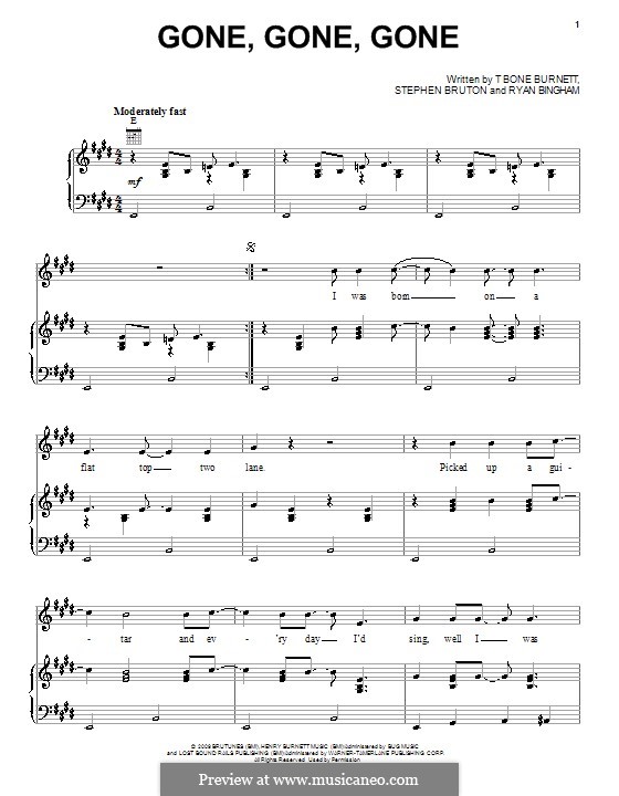 Gone, Gone, Gone (Colin Farrell): Para vocais e piano (ou Guitarra) by Ryan Bingham, Stephen Bruton