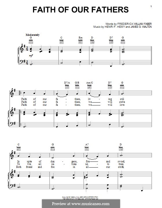 Faith of Our Fathers: Para vocais e piano (ou Guitarra) by Henri F. Hemy, James G. Walton