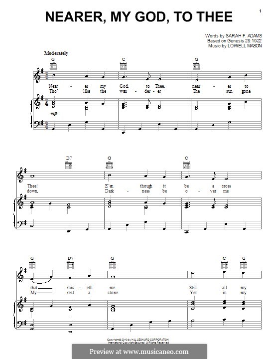 Nearer, My God, To Thee (Printable scores): Para vocais e piano (ou Guitarra) by Lowell Mason