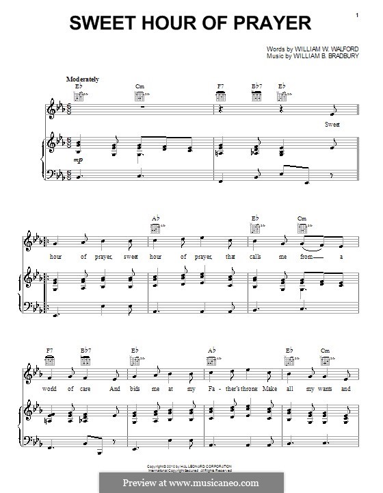 Sweet Hour of Prayer: Para vocais e piano (ou Guitarra) by William Batchelder Bradbury