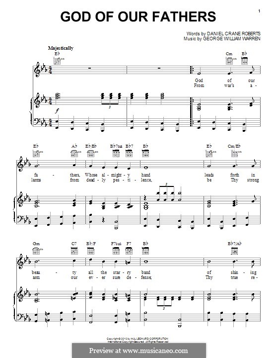 God of Our Fathers: Para vocais e piano (ou Guitarra) by George William Warren