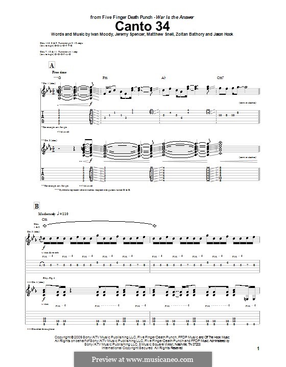 Canto 34 (Five Finger Death Punch): Para Guitarra by Ivan L. Moody, Jason Hook, Jeremy Spencer, Matthew Snell, Zoltán Bathory