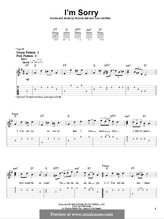 I'm Sorry (Brenda Lee): Para guitarra (versão facil) by Dub Albritten, Ronnie Self
