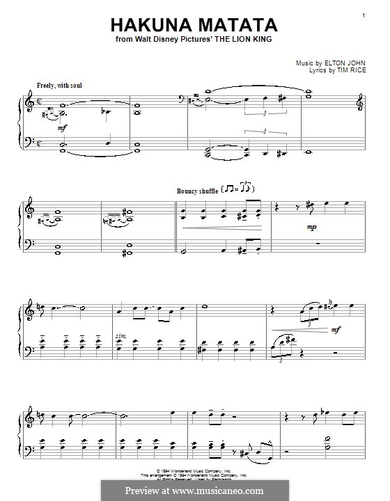 Hakuna Matata (from The Lion King): Para Piano by Elton John