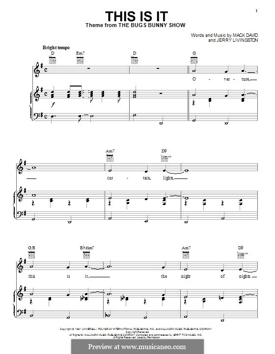 This Is It (The Bugs Bunny Show): Para vocais e piano (ou Guitarra) by Jerry Livingston, Mack David