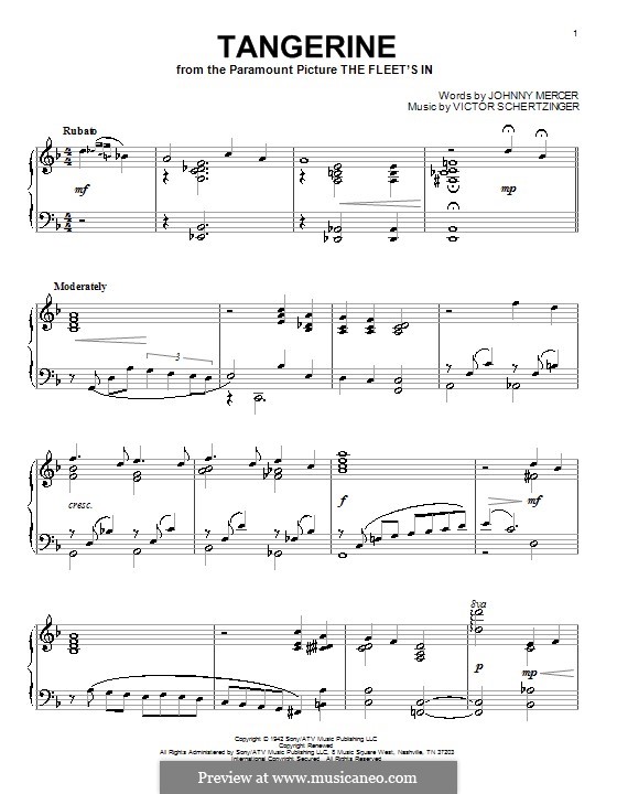Tangerine: Para Piano by Victor Schertzinger