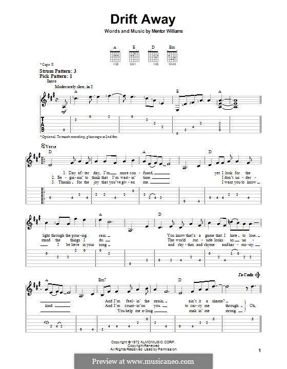Drift Away (Dobie Gray): Para guitarra (versão facil) by Mentor Williams