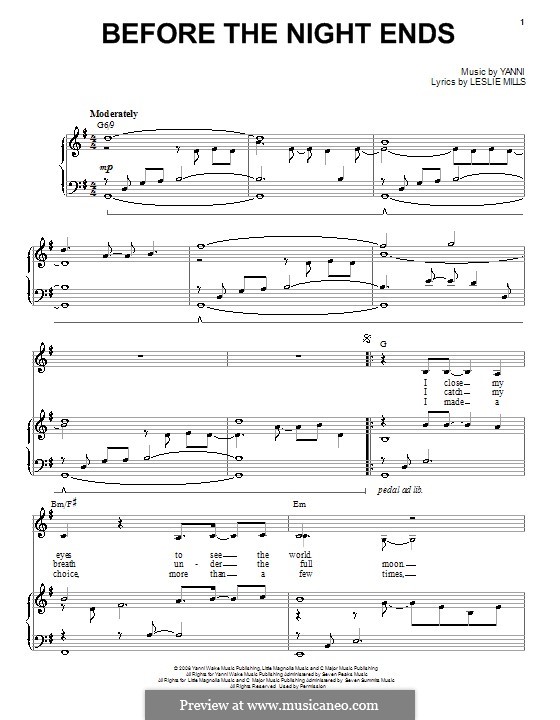 Before the Night Ends (Yanni): Para vocais e piano (ou Guitarra) by Leslie Mills