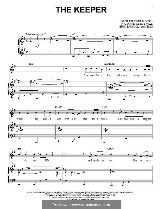 The Keeper (Yanni): Para vocais e piano (ou Guitarra) by  Kemdi, Eric Sanicola, Leslie Mills, Ric Wake